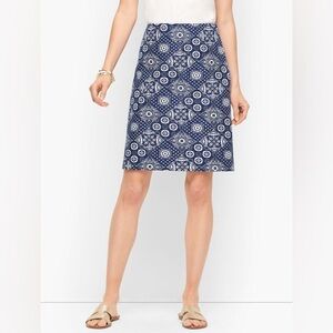 Talbots Blue Canvas A-Line Skirt Diamond Bandana Size 10 Pencil Preppy